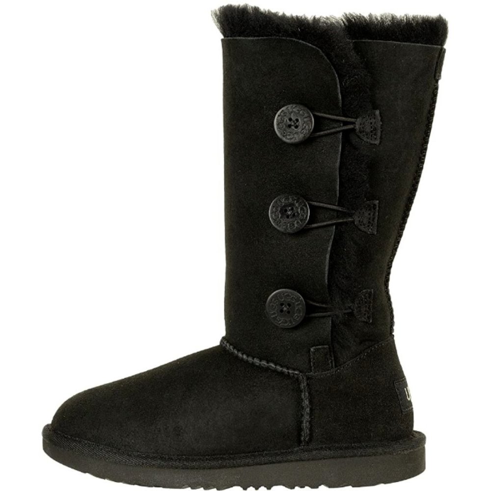 NEW UGG Kids Youth Bailey Button Triplet II Black Youth Tall Sheepskin Foldable - Picture 2 of 7